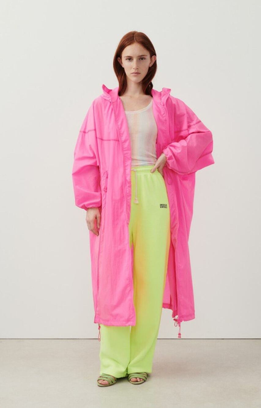 American Vintage Ikino Zip Fly Mid Length Hooded Rain Coat Acid Pink 4-6 NWT
